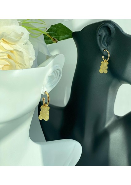 Yeni Moda Sevimli Haribo Ayıcık Şeffaf Gold Altın Küpe Kararmaz Sarı fiyatları