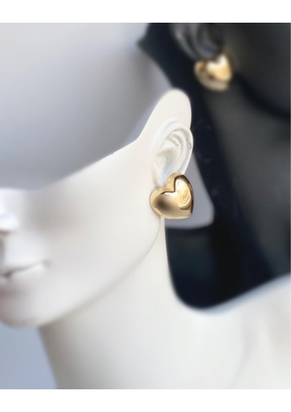 Yeni Trend Lüks Zara Model Sarkıt Kalpli Çelik Küpe Gold Altın