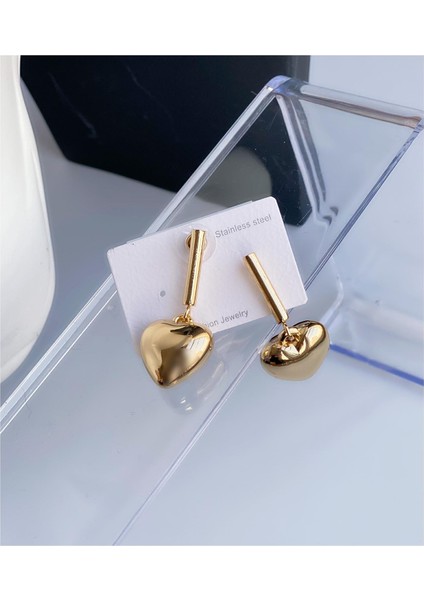 Yeni Trend Lüks Zara Model Sarkıt Kalpli Çelik Küpe Gold Altın fiyatları