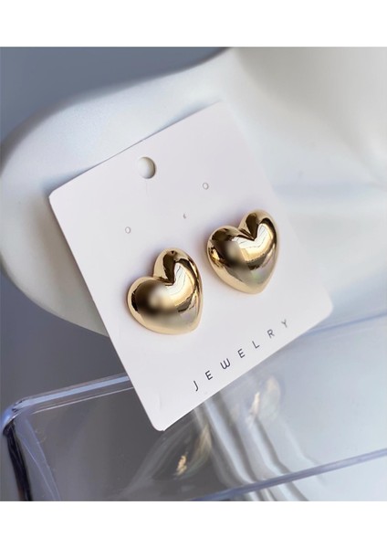 Yeni Trend Lüks Zara Model Sarkıt Kalpli Çelik Küpe Gold Altın modelleri