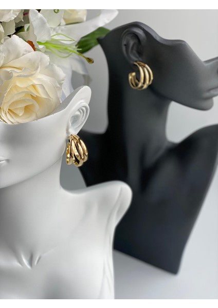 Zara Model Lüks 3lü Halka Küpe Gold Altın