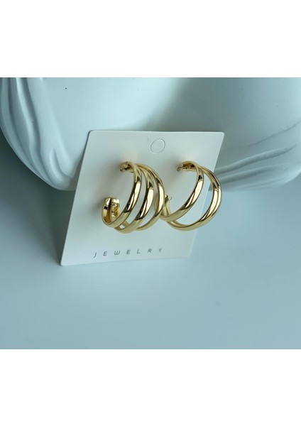 Zara Model Lüks 3lü Halka Küpe Gold Altın