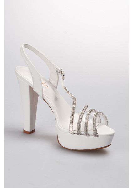 Taşlı Beyaz Renk Kadın Topuklu Ayakkabı fırsatları