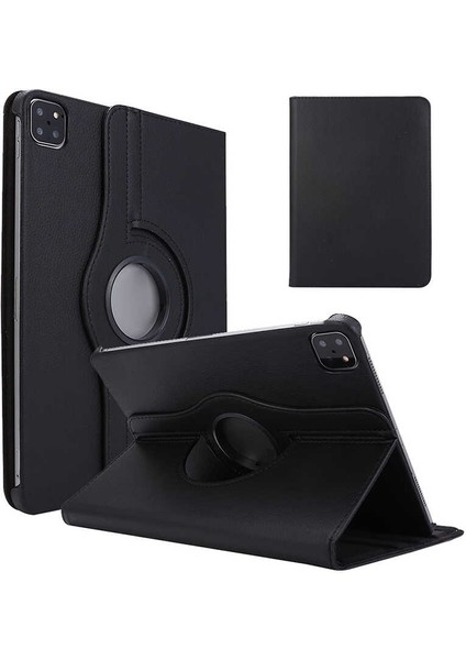 Case 4U Apple iPad Pro 12.9 2021 (5.Nesil) Uyku Modlu 360 Derece Dönebilen Standlı Tablet Kılıfı Siyah