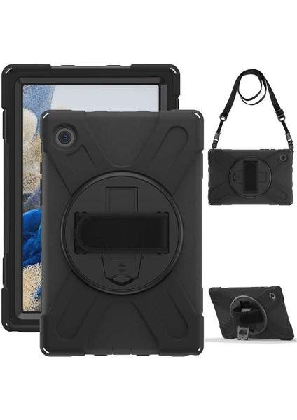 Case 4U Samsung Galaxy Tab A8 10.5 SM-X200 (2021) Kılıf Çift Katmanlı Darbeye Dayanıklı Stand Olabilen Defender Tablet Siyah