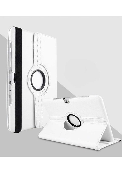 Samsung Galaxy Note 10.1 N8000 Uyumlu Uyku Modlu 360 Derece Dönebilen Standlı Tablet Kılıfı Beyaz