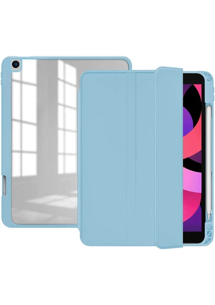 Case 4U Apple iPad 10.2 2021 (9.Nesil) Manyetik Nort Arkası Şeffaf Standlı Kılıf Açık Mavi