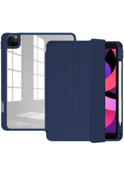 Case 4U Apple iPad Pro 12.9 2020 (4.Nesil) Manyetik Nort Arkası Şeffaf Standlı Kılıf Lacivert