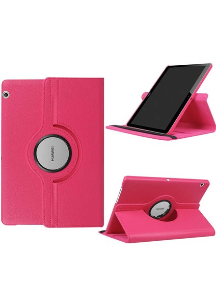 Case 4U Huawei T3 10 inç Uyku Modlu 360 Derece Dönebilen Standlı Tablet Kılıfı Koyu Pembe