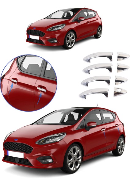 Ford Fiesta Uyumlu 2009-2017 Krom Kapı Kolu 4 Kapı Paslanmaz Çelik