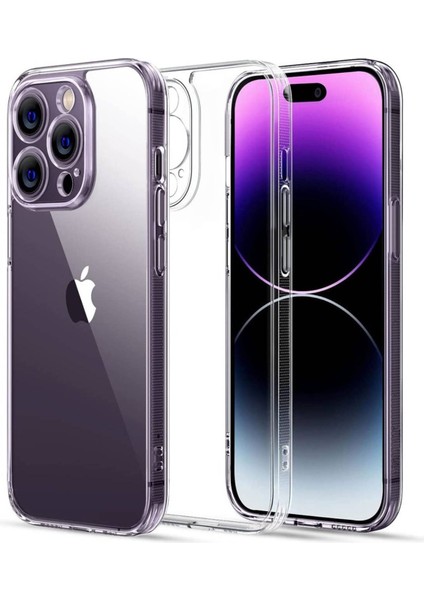 Caseworld Apple iPhone 14 Pro ile Uyumlu Kapak Kamera Korumalı Tıpalı Silikon Şeffaf ile Uyumlu Kılıf