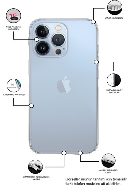 Caseworld Apple iPhone 14 Pro ile Uyumlu Kapak Kamera Korumalı Tıpalı Silikon Şeffaf ile Uyumlu Kılıf fiyatları