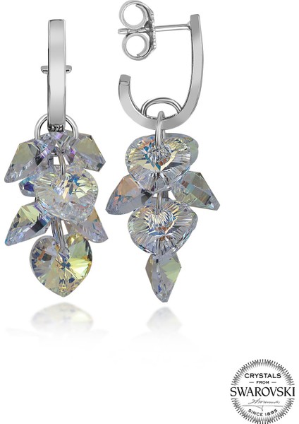 Crystal Kadın Kalp Salkım Gümüş Küpe