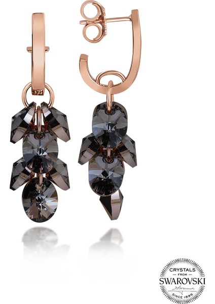 Crystal Kadın Oval Salkım Rose Gümüş Küpe