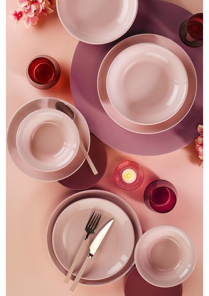 Ikram Dünyası Kütahya Porselen 24 Parça Hera Pearl Pembe Yemek Seti
