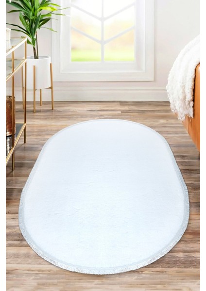 Oval Comfort Puffy Düz Saçaklı Peluş Halı Beyaz fiyatları