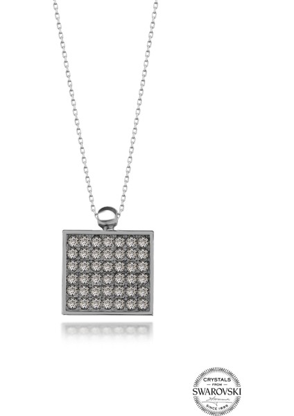 Crystal Kadın Kare Gümüş Kolye