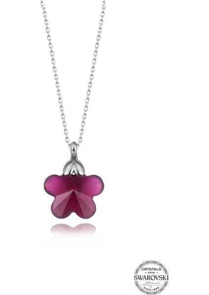 Crystal Kadın Fushia Papatya Gümüş Kolye