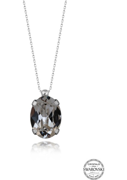 Crystal Kadın Oval Tırnaklı Gümüş Kolye