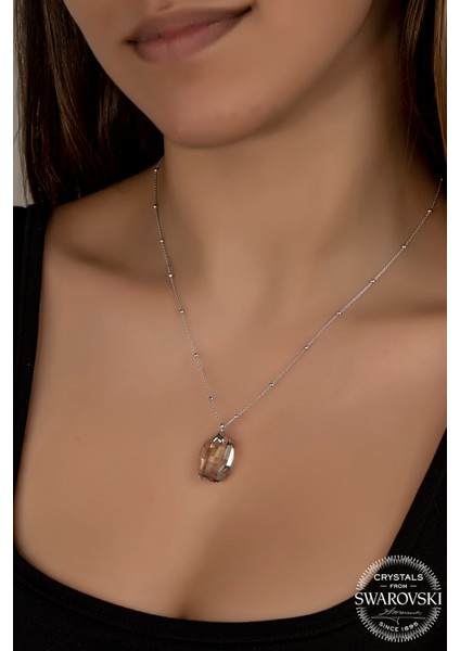 Crystal Kadın Oval Top Zincirli Özel Kesim Gümüş Kolye fiyatları