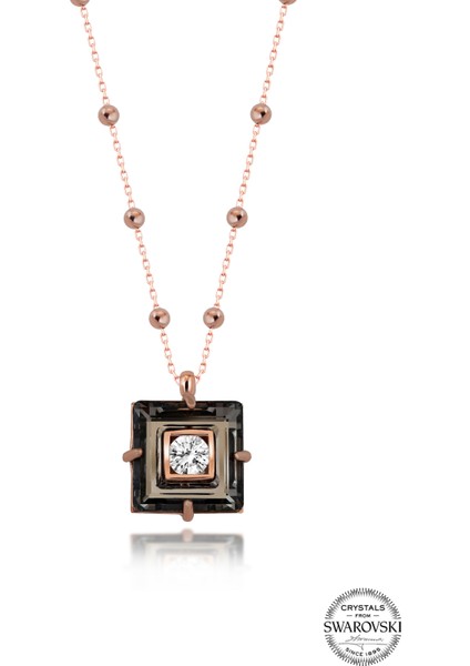 Crystal Kadın Black Dıamond Zirconia Rose Gümüş Kolye