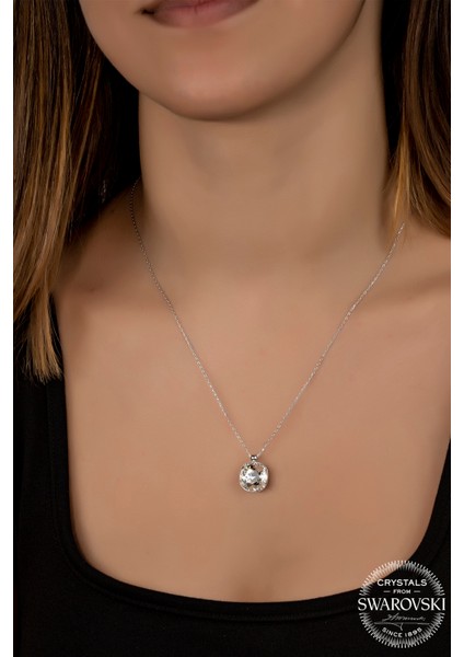Crystal Kadın Cushion Square Gümüş Kolye