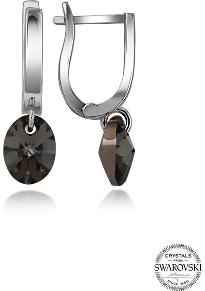 Crystal Kadın Black Oval Gümüş Küpe