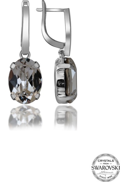 Crystal Kadın Beyaz Oval Tırnaklı Gümüş Küpe