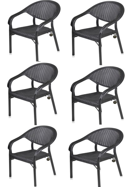 6 Adet Raddan Desenli Bambu Desenli Plastik Sandalye Bahçe Balkon Mutfak Sandalyesi