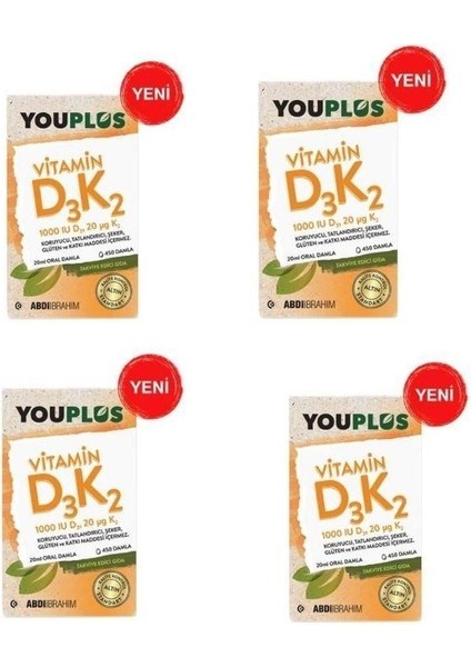 Vitamin D3K2 1000 Iu Damla 20 ml x 4 Adet