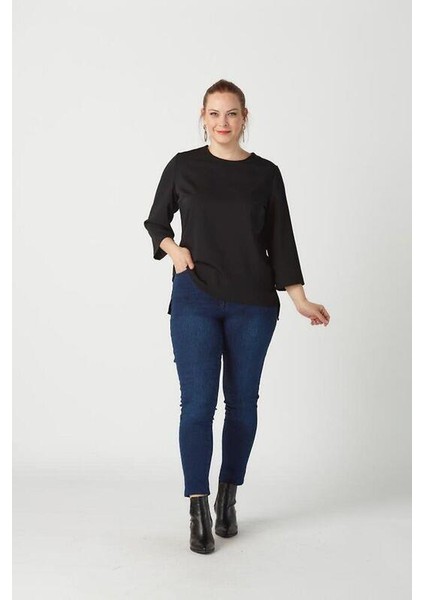 P001M Düz Renk Tam Kalıp Dar Paça Kot Pantolon Mavi