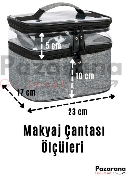 Makyaj Çantası Çift Bölmeli Makyaj Çantası Şeffaf Makyaj Çantası Şeffaf Bölmeli Makyaj Çantası