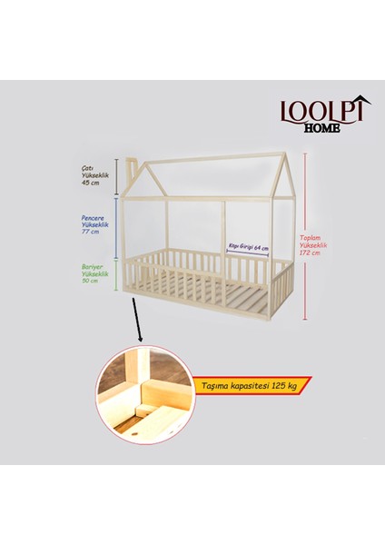 Loolpi Home Loolpi Home Montessori Bebek ve Çocuk Karyolası Unisex Doğal Ahşap Yatak