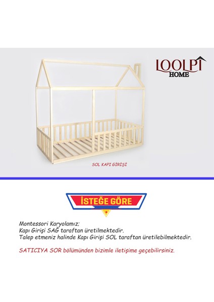 Loolpi Home Loolpi Home Montessori Bebek ve Çocuk Karyolası Unisex Doğal Ahşap Yatak