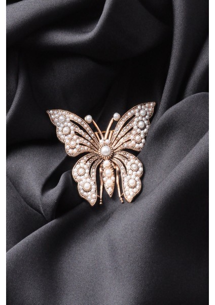 Broş Fıgurlu Otantık Desenli Bronz Kristal Taşli