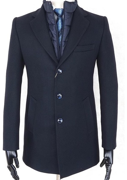 Erkek - Slim Fit - Lacivert - Çıkmalı Ceket Yaka - Içi Kapitoneli -Tek Yırtmaç - Dizüstü Kaşe Kaban fiyatları