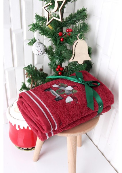 %100 Pamuk Yılbaşı Araba Nakışlı 2'li 50X70 Happy New Year El/yüz Havlusu