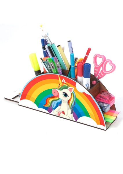 Ahşap Düşünen Unicorn Gökkuşağı Cetvelli Masaüstü Kalemlik Kutu Çocuklar Için Organizer GK105 fiyatları