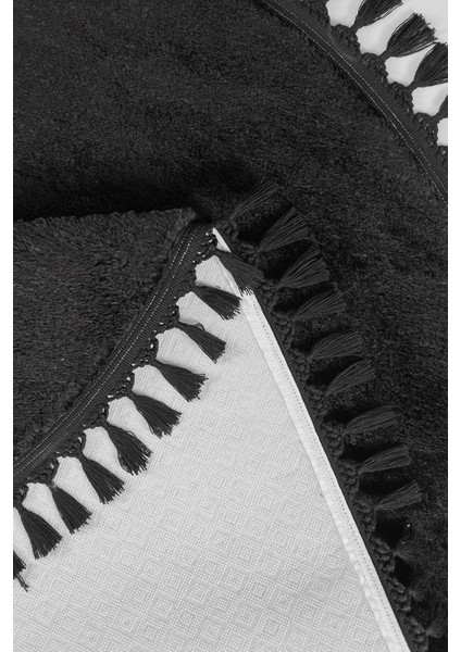 Comfort Puffy Oval Ponpon Saçaklı Peluş Yıkanabilir Siyah Yolluk modelleri