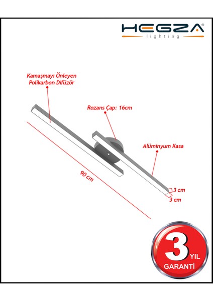 Hegza Lighting Marea ( Gri Kasa, Beyaz Işık ) Ledli Modern Plafonyer LED Avize