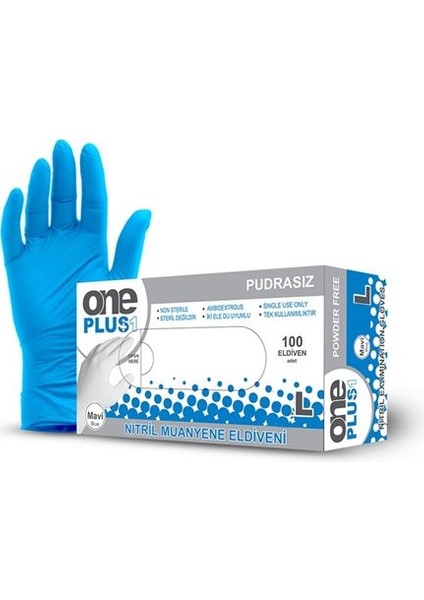 One Plus Nitril 100 Adet (Mavi) L Eldiven