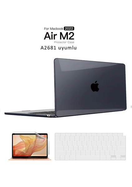 Macbook Air 13.6 Inç M2 Çip A2681 Tam Uyumlu Alt Üst Kılıf + Klavye Kılıfı + Ekran Koruyucu Film