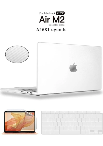 Macbook Air 13.6 Inç M2 Çip A2681 Tam Uyumlu Alt Üst Kılıf + Klavye Kılıfı + Ekran Koruyucu Film