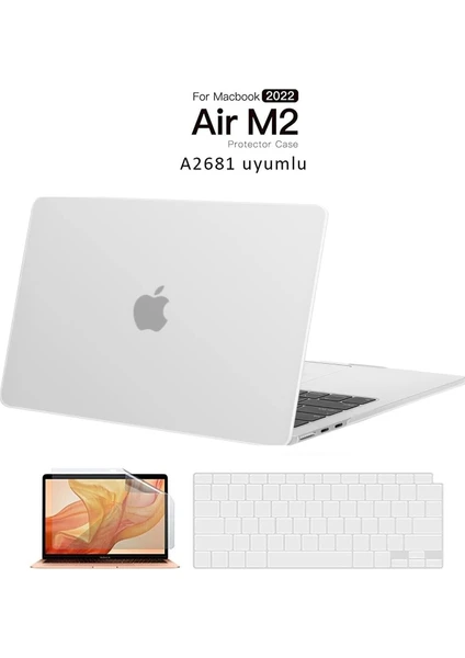 Macbook Air 13.6 Inç M2 Çip A2681 Tam Uyumlu Alt Üst Kılıf + Klavye Kılıfı + Ekran Koruyucu Film