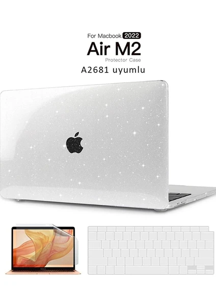 Macbook Air 13.6 Inç M2 Çip A2681 Tam Uyumlu Alt Üst Kılıf + Klavye Kılıfı + Ekran Koruyucu Film