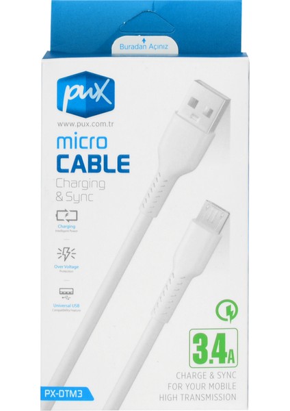 3.4 Micro Şarj & Data Kablosu Beyaz