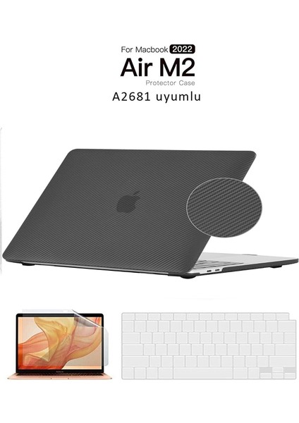 Macbook Air 13.6 Inç M2 Çip A2681 Tam Uyumlu Alt Üst Kılıf + Klavye Kılıfı + Ekran Koruyucu Film