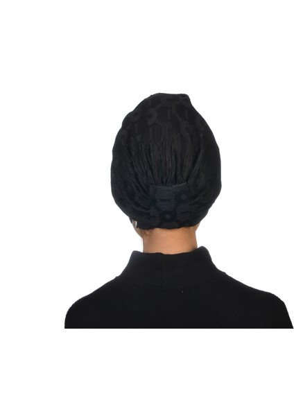Twisted Circle Black Geometri Desen Siyah Renkli El Yapımı Esnek Kumaşlı Şık Bone