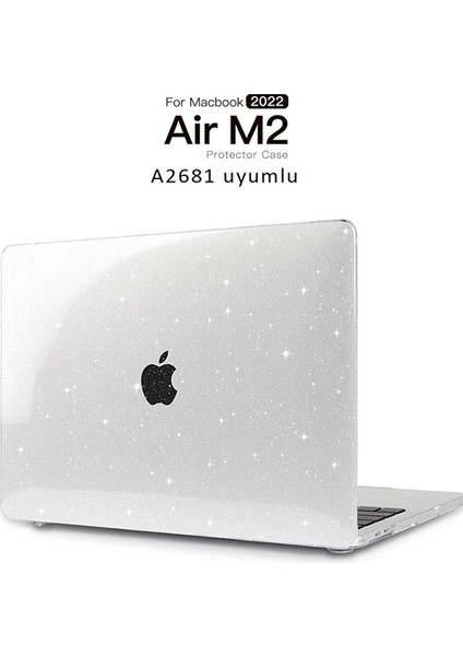 Apple Macbook Air M2 13.6 Inç 2022 M2 Çip A2681 Uyumlu Simli Şeffaf Koruyucu Sert Kapak Parlak