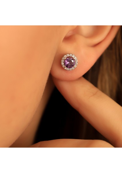 925 Ayar Gümüş Ametist Taşlı Yuvarlak Küpe fiyatları
